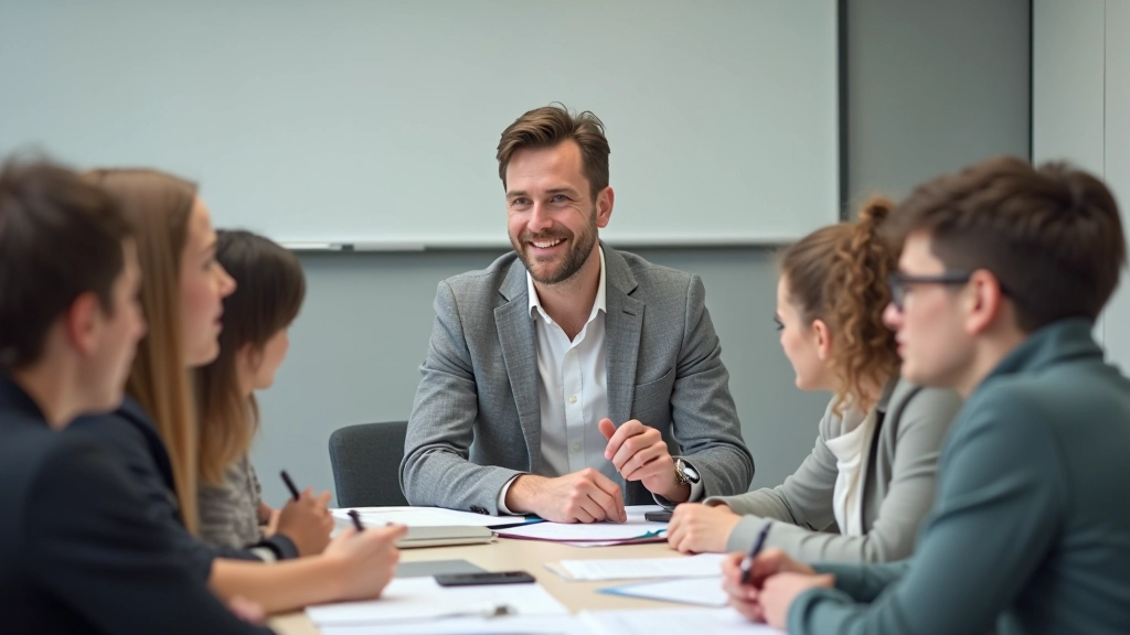 Instructeur werkt met diverse groep studenten — praktisch Nederlands onderwijzen