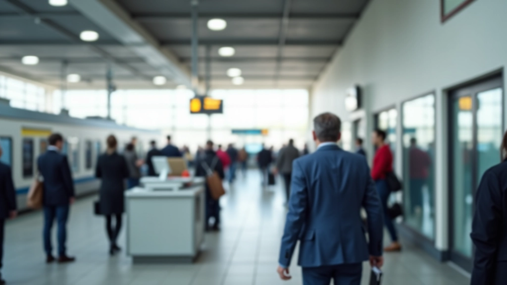 Passagiers wachten op het station terwijl iemand informatie vraagt bij het loket